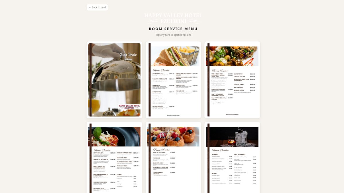 Happy Valley Hotel menu page built by Media Plug Eswatini